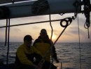 Sunset on the Sail back from Santa Cruz, Mike and Kyle