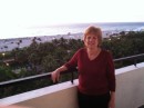 My friend Jean on the deck of our room at the Seagull Inn in South Beach.