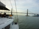 Passing thru one of 2 Penang bridges at 25m and 28m air draft respectively from the south. 
