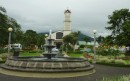 Church in La Fortuna, Arenal Volcano behind but it is too cloudy to see.