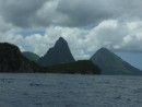 The Pitons from the  Bat Cave moorings