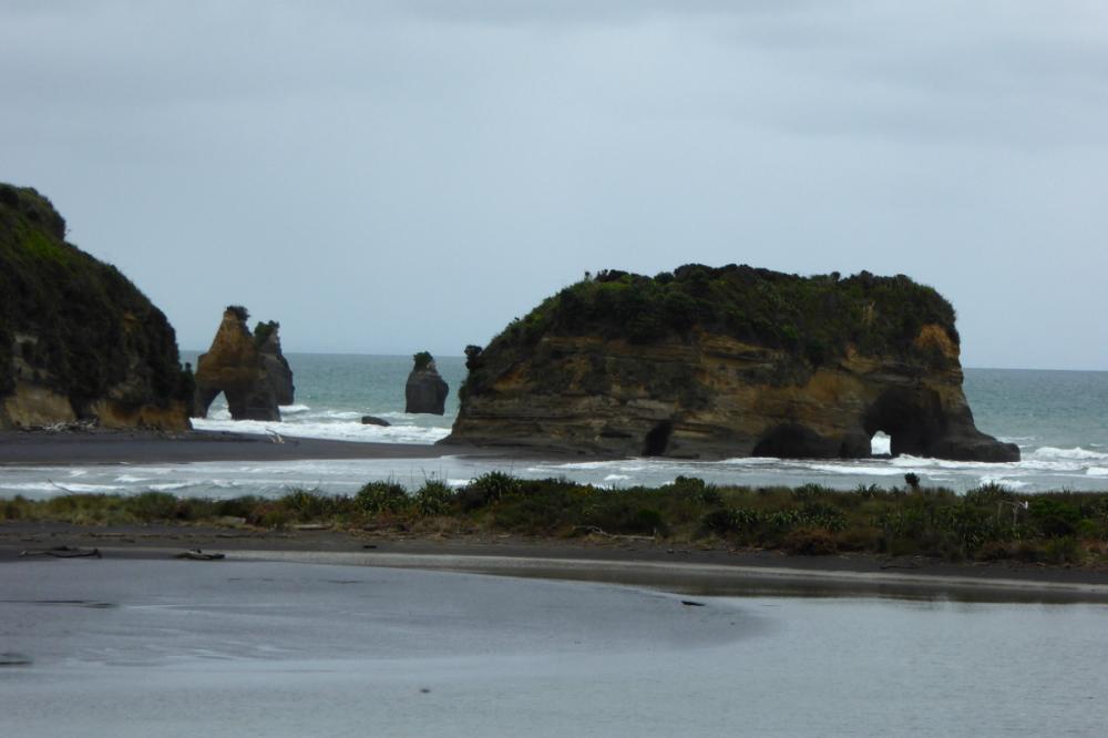 Three sisters and elephant rock heading north from New Plymouth