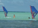Michael and Tim wind surfing at Lac Bay in Jib City