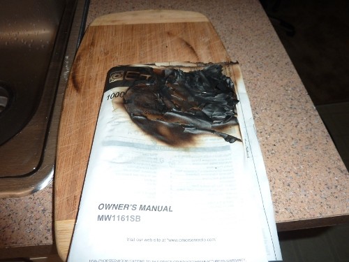 Trying out the new microwave.  Missed the paperwork in the back.  20 seconds and you have a fire.