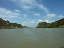 The Panama Canal close to Pacific side.  More rolling hills than Caribbean side.