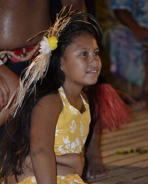 young dancer in Tahitian dance show in Rangiroa