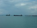 freighters waiting to go through the Panama Canal