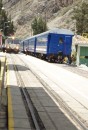Our train coming into the station at Ollantaytambo, the gold train is ours.