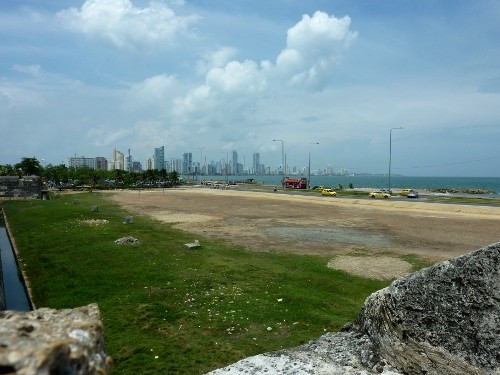 view looking to Bocagrande from the wall surrounding the city