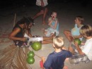 cutting up calabash on the beach with Velal