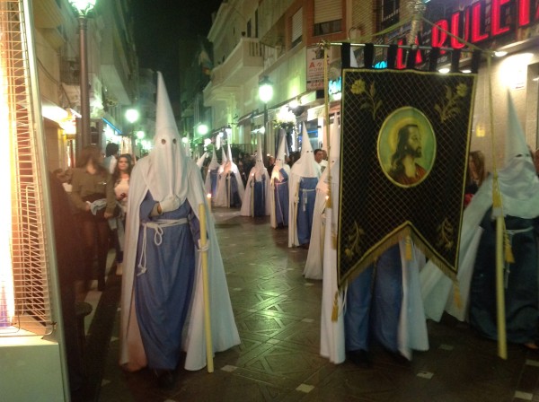Semana Santa week in La Linea. The penitents parading through the town. 