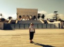 Anne outside the mausoleum at Hassan Tower, Rabat