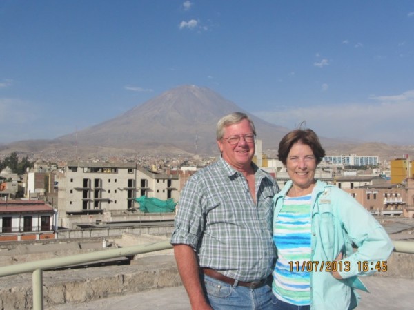 View from the top of the Cathedral with the 19,100 foot El Misti volcano in the background.