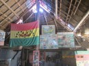 Inside the museum, which was in a typical Kuna hut, you can see the palm tree poles used to frame the structure like a cross for "protection".