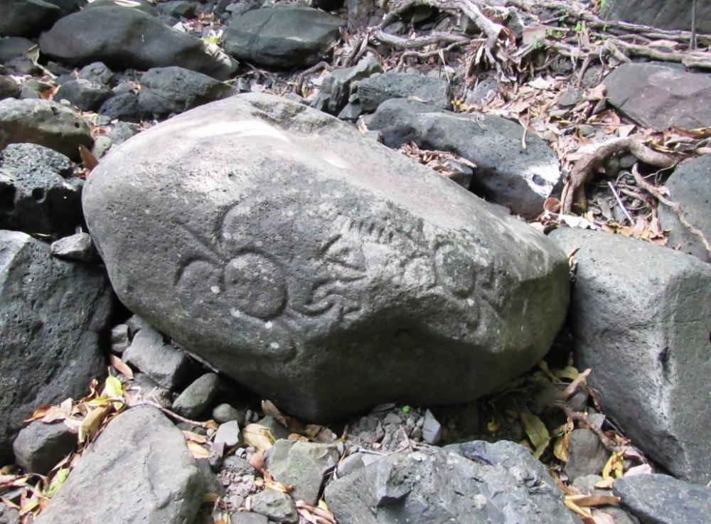 Petroglyphs in river bed.