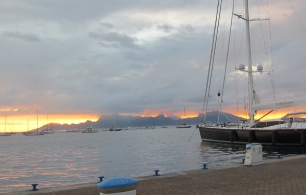 Sunset over Moorea Island to the west.