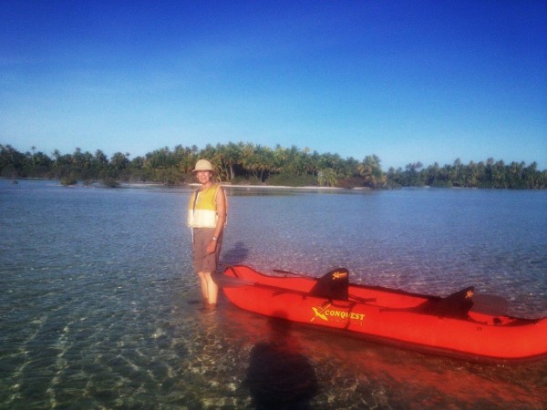 Ruth with our glass bottom kayak in the Blue Lagoon.