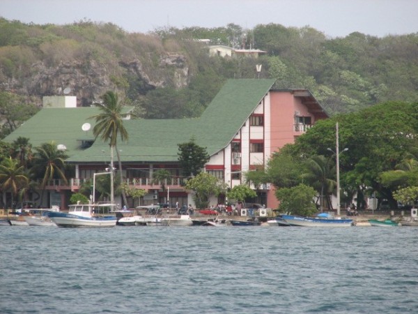 Shoreline hotel and marina.