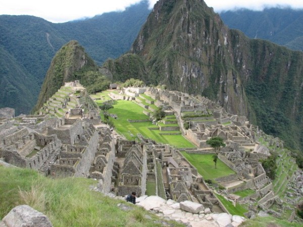View of Machu Picchu with Wayna Picchu in the background.