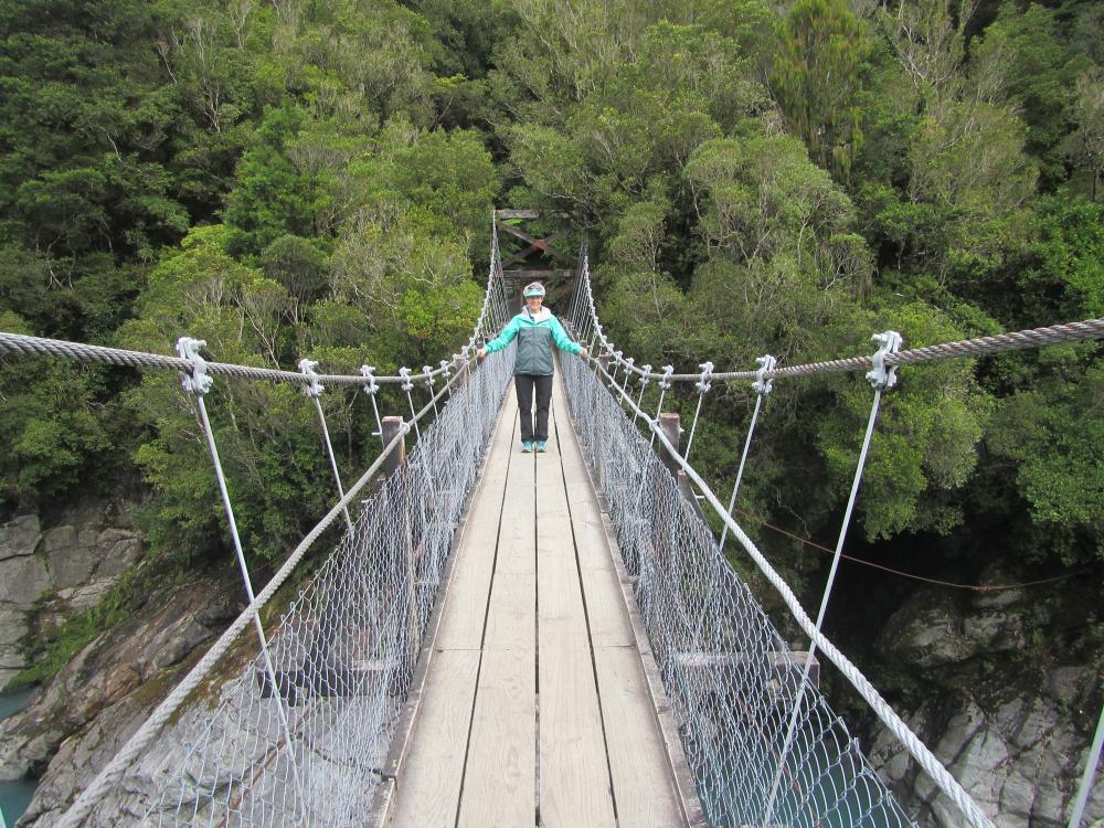 Gail on the swing bridge