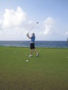 Garrow golfing at Old Quarry Golf Course with 20 knots wind and gusts to 30 knots.