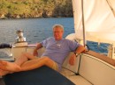 Happy Tony - just relaxing after cleaning the bottom of the boat.