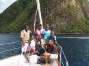 Cyril & Lucelia with Geovani, Jauny, & Brittany and friends sailing from the Pitons to Rodney Bay with Gail & Tony.  Dec 2006