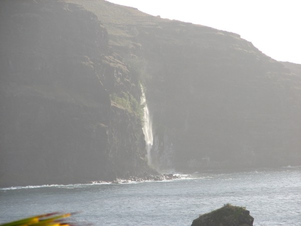 Waterfall at the entrance of Hanaiapa Bay.
