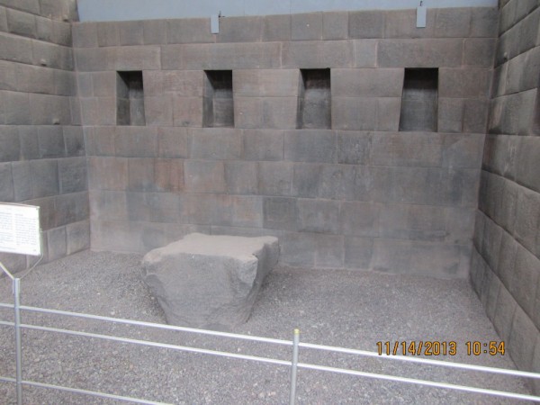 View of the sacrificial stone inside the temple where they sacrificed only animals (llamas and alpacas).