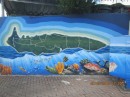 Wall painting of San Andres island - looks sort of like a seahorse.