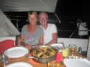 Wim and chef Mathilde cooked paella on their boat, Lonely Planet.  This was the start of the Dominoes tournament.