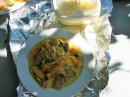 Curry chicken with breadfruit and bananas