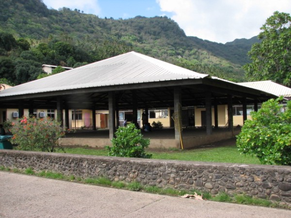 School with a sheltered play area in front.