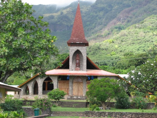 Old historic Catholic church in Vaitahu Village, rebuilt in 1995.