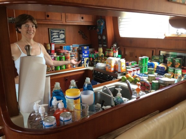 Gail & Tony shopped for 3 hours, filled 5 grocery carts, paid $1,000+, and needed 2 taxis to get all the provisions back to the boat.