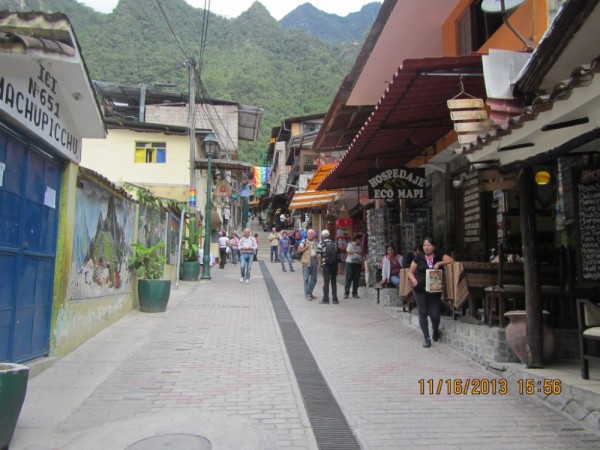Street with restaurants and shops.