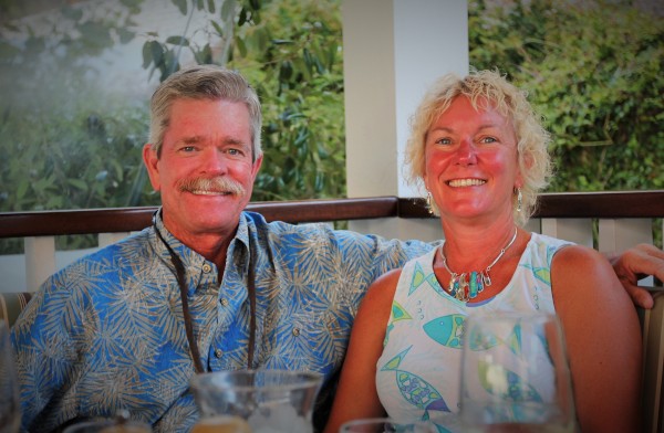 Smiling after our overpriced dinner at Highborne Cay.  It was delicious.