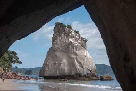 Cathedral Cove seen from inside tunnel.