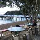 Quenching our thirst on the foreshore at the historic village of Russell in the Bay of Islands.