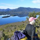 Enjoying the view of Bathurst Harbour from Mt Beattie