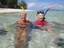 Snorkelling together again - Ros & Gunilla catch up in Bora Bora lagoon; shipmates from the SV Olydia II.