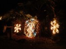 Back at the marina giant snowflakes,  compliments of English Kevin, light up the parking lot. (Rivers Edge Marina, St. Augustine FL)