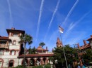 Contrails over the college, originally an 18th C hotel, remind us that we are now living in a new era.  (Flagler College, Historic St. Augustine FL) 