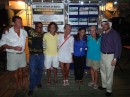 Ann (second from right) with other cruisers and Rigo (second from left) and his brother Jason (far right) at the cruisers party, Marina ZarPar, Boca Chica, Dominican Republic.