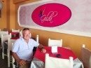 Jim certainly looks happy here. It must be all that pink.  (Gilda Lounge & Bar, Boca Chica, Dominican Republic.)