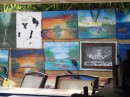 Artwork covers the wall at Puerco Rosado, Boca Chica, Dominican Republic.
