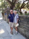 Jim and Ann pose before an old stone fence downtown.  (Historic St. Augustine FL)