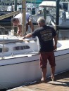 Jim (foreground) is on hand to assist Mike with the task. (Rivers Edge Marina, St. Augustine FL)