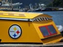 This local boat boasts a Pittsburgh Steeler emblem. Hardly a novelty since this is Polamalu territory, after all, and even we were Steeler fans for a day.