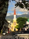 Church with tall, red steeple; centerpiece of downtown Papeete.